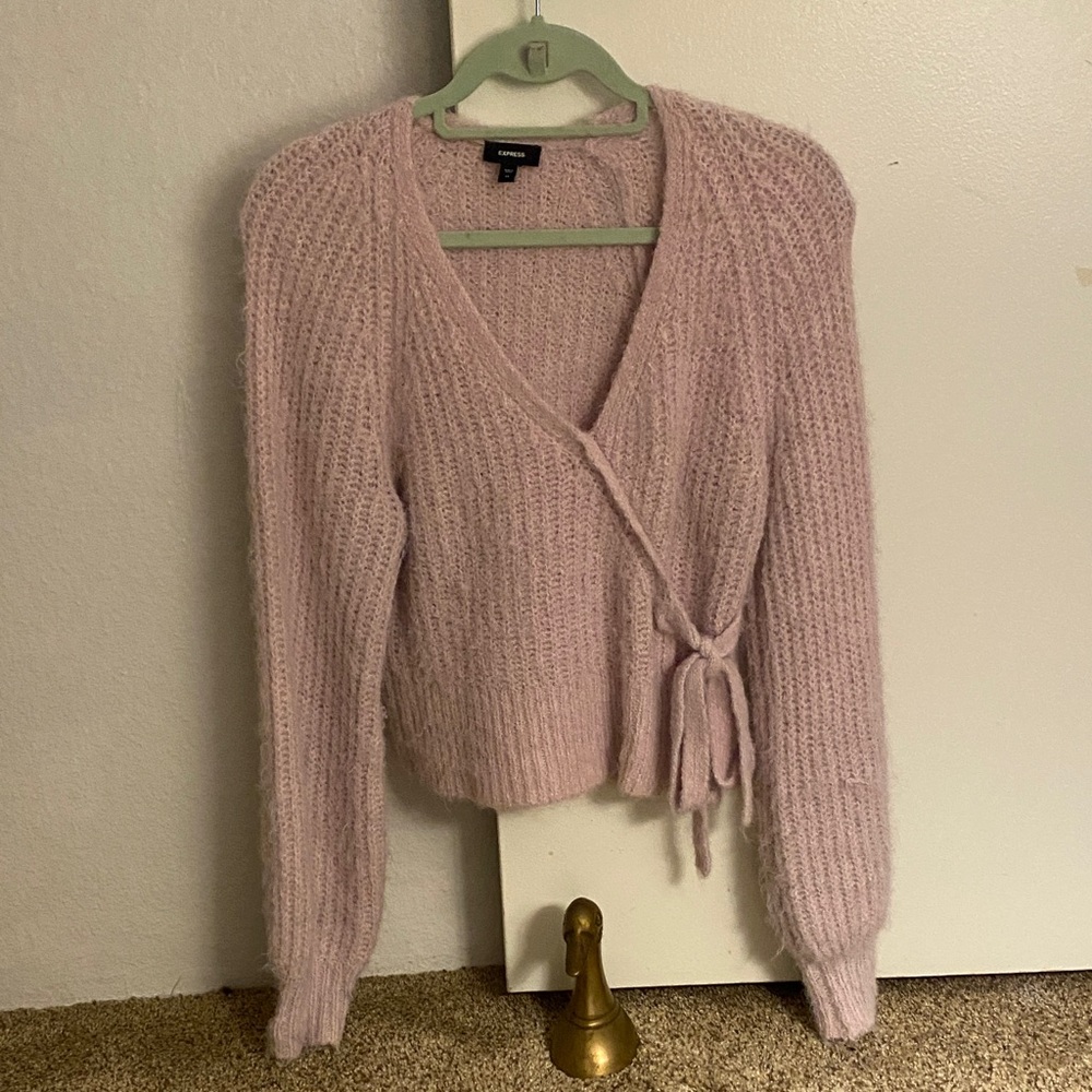 Express Light Pink V-Neck Wrap Sweater